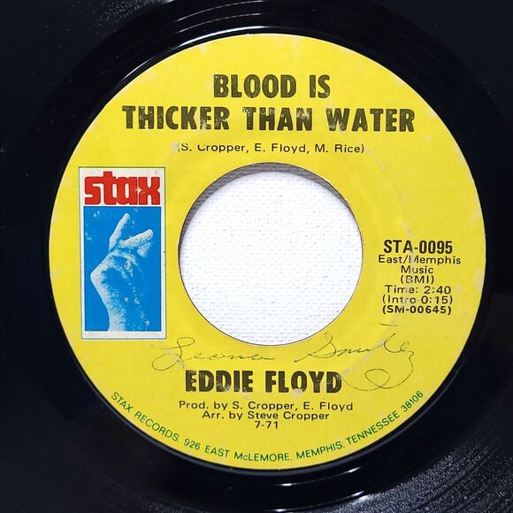 Eddie Floyd 45 Blood Is Thicker Than Water/Have You Heard The Word VG-VG+ Soul - Picture 1 of 2